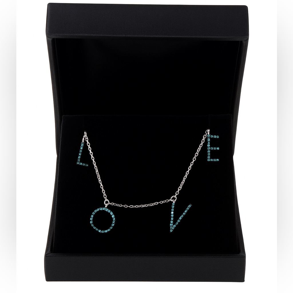 Love Blue Sterling Silver Alphabet Necklace 45$